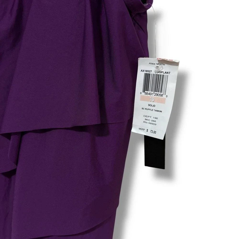 NWT ALEX MARIE TANKINI SC Ruffle Front Purple‎ Eggplant Size 10 / 16.5 x 14.5